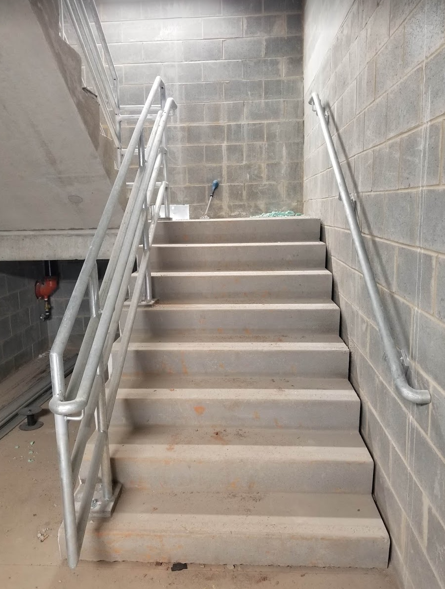 Stairwell handrails are in place.