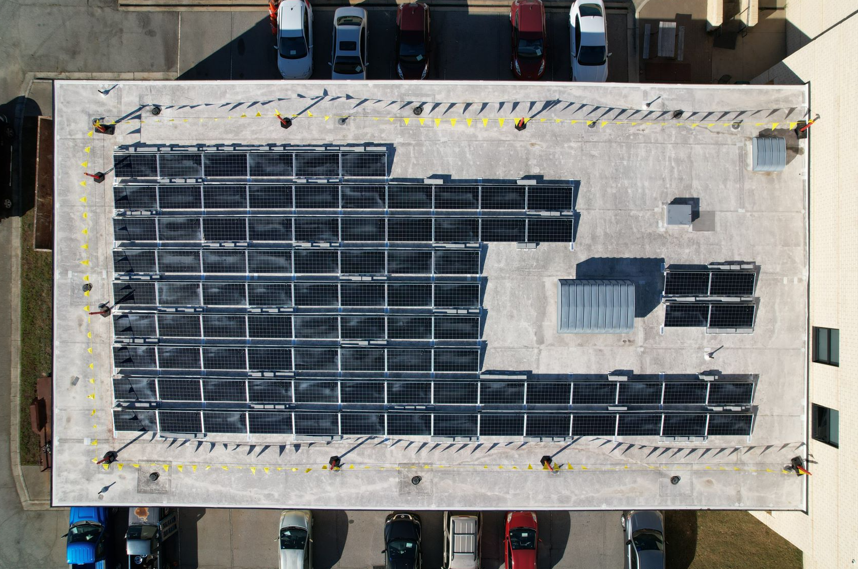 Overhead view of new solar panels