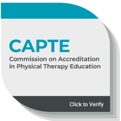 The Commission on Accreditation in Physical Therapy Education Badge that says "click to Verify"