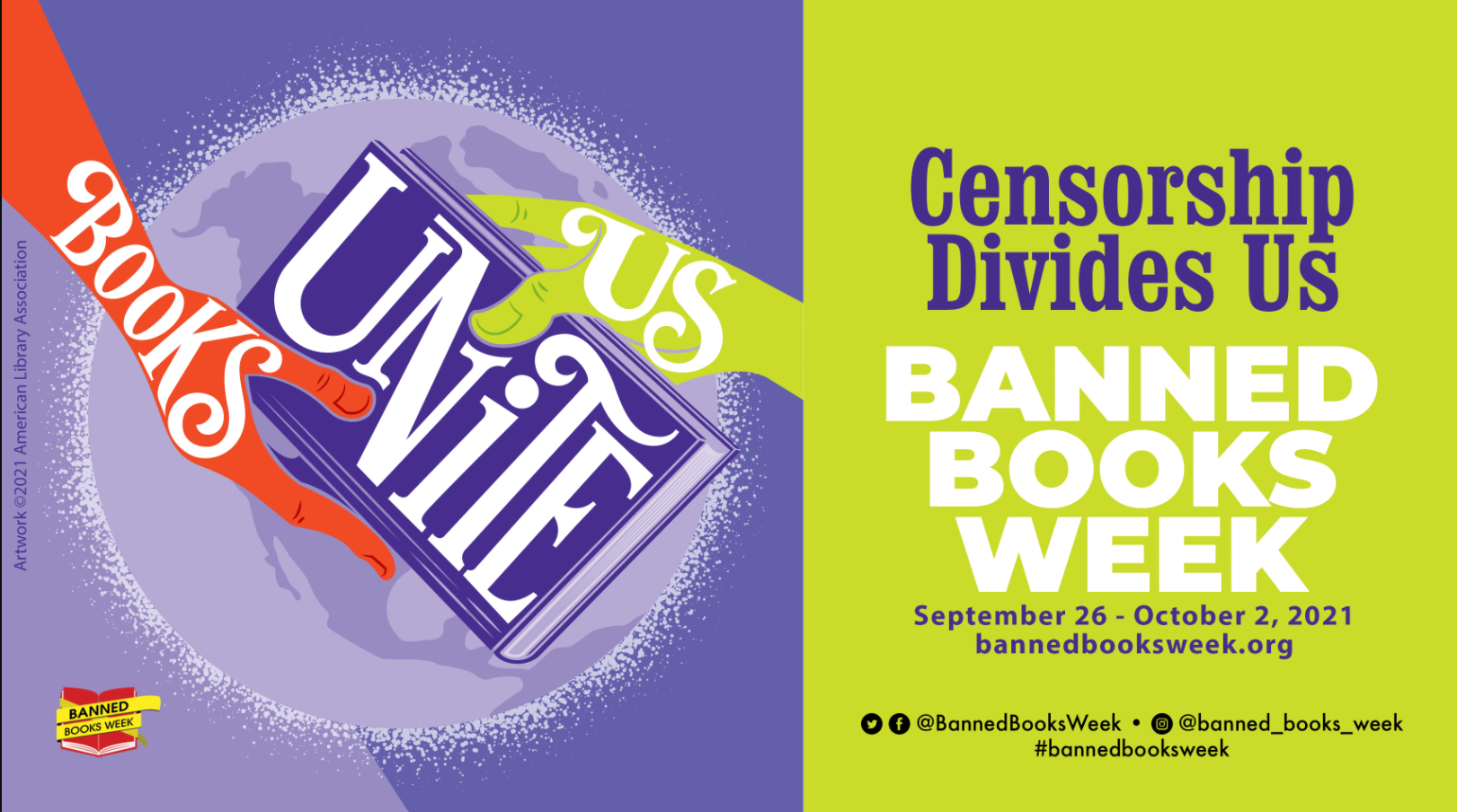 Banned Books Week Banner. Content available in text below.