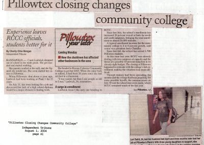 Newspaper article from Independent Tribune – Pillowtex closing changes community college
