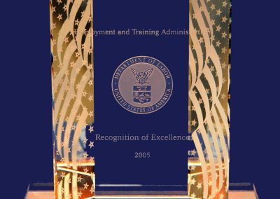 U.S. Department of Labor Recognition of Excellence Award 2005 presented to Rowan-Cabarrus Community College for the Pillowtex Project