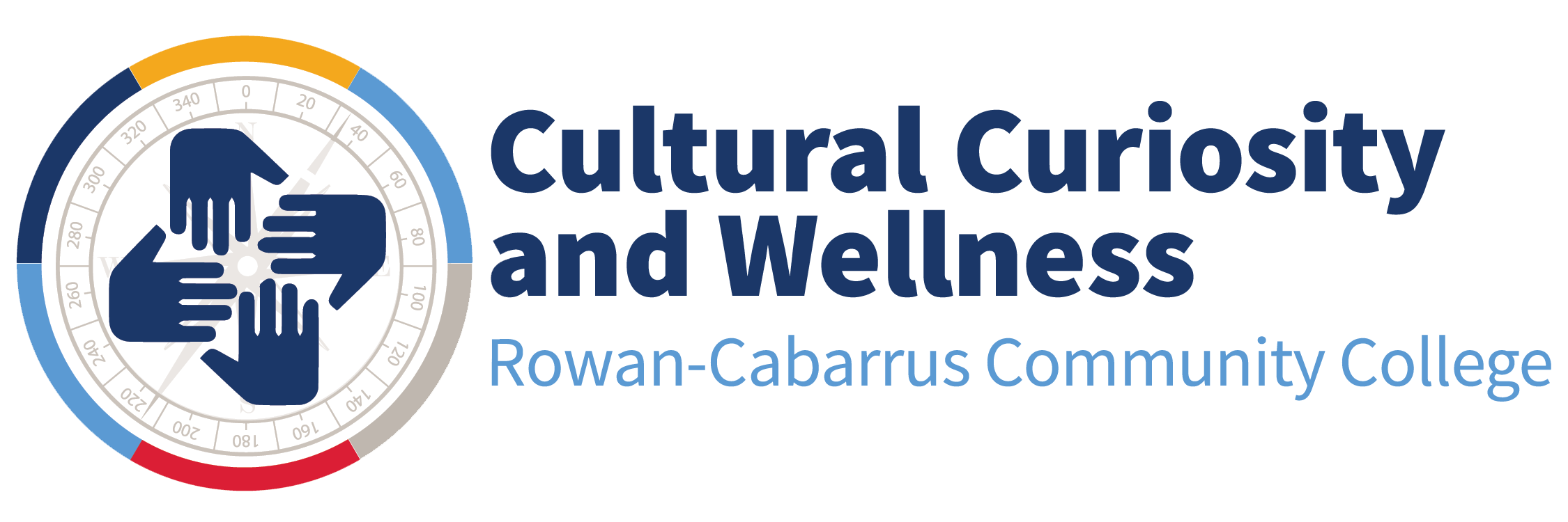 Logo of Cultural Curiosity and Wellness Rowan-Cabarrus Community College with stylized hands and text.